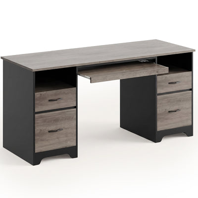 Bestier 59 Inch Computer Desk w/ Storage for Home Office, Grey & Black (Used)