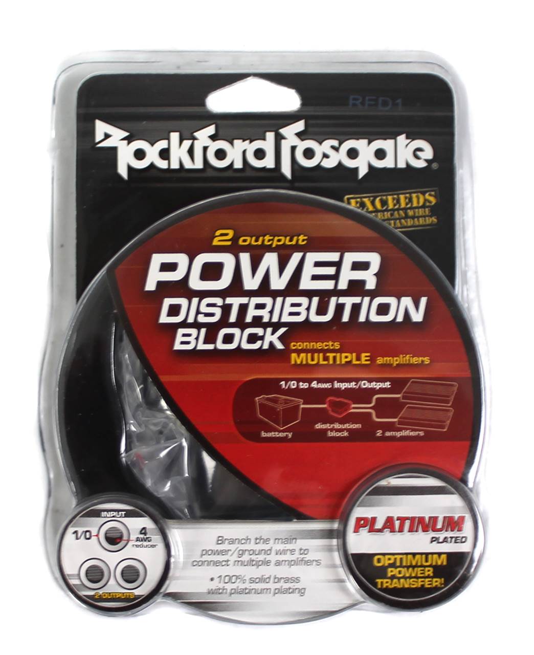 Rockford Fosgate RFD1 0/1/4-Gauge Ga AWG Car Audio Distribution Block 1-In 2-Out