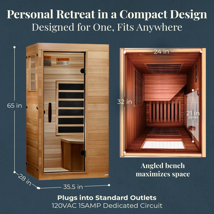 Dynamic Saunas Elite 1 Person Compact Ultra Low EMF FAR Infrared Home Sauna - VMInnovations