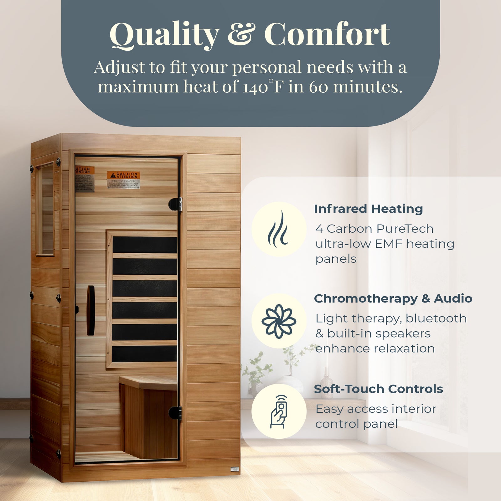 Dynamic Saunas Elite 1 Person Compact Ultra Low EMF FAR Infrared Home Sauna - VMInnovations