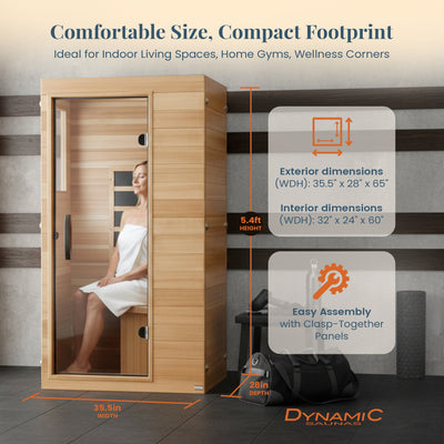 Dynamic Saunas Elite 1 Person Compact Ultra Low EMF FAR Infrared Home Sauna - VMInnovations