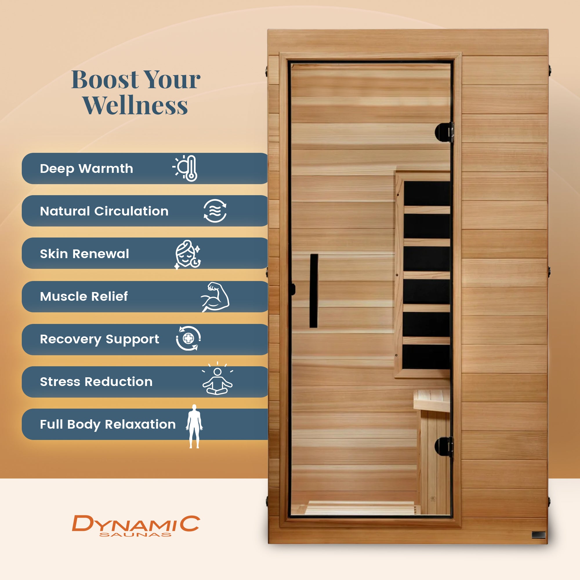 Dynamic Saunas Elite 1 Person Compact Ultra Low EMF FAR Infrared Home Sauna - VMInnovations