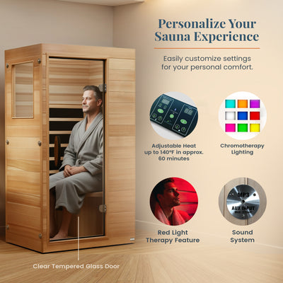Dynamic Saunas Elite 1 Person Compact Ultra Low EMF FAR Infrared Home Sauna - VMInnovations