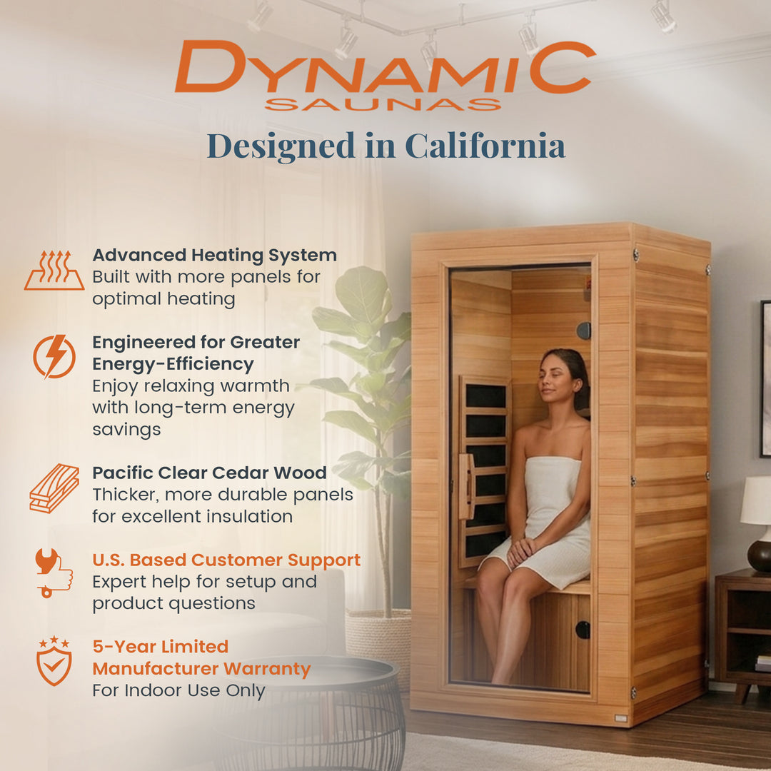 Dynamic Saunas Elite 1 Person Compact Ultra Low EMF FAR Infrared Home Sauna - VMInnovations