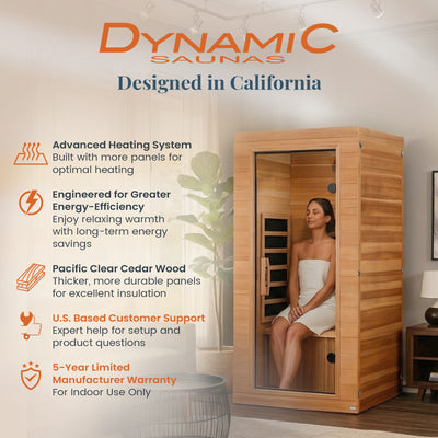 Dynamic Saunas Elite 1 Person Compact Ultra Low EMF FAR Infrared Home Sauna - VMInnovations