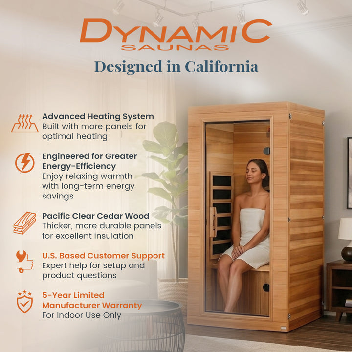 Dynamic Saunas Elite 1 Person Compact Ultra Low EMF FAR Infrared Home Sauna - VMInnovations