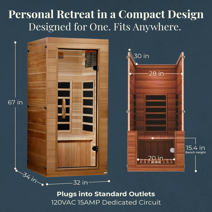Dynamic Saunas Elite 1 Person Compact Ultra Low EMF FAR Infrared Home Sauna - VMInnovations