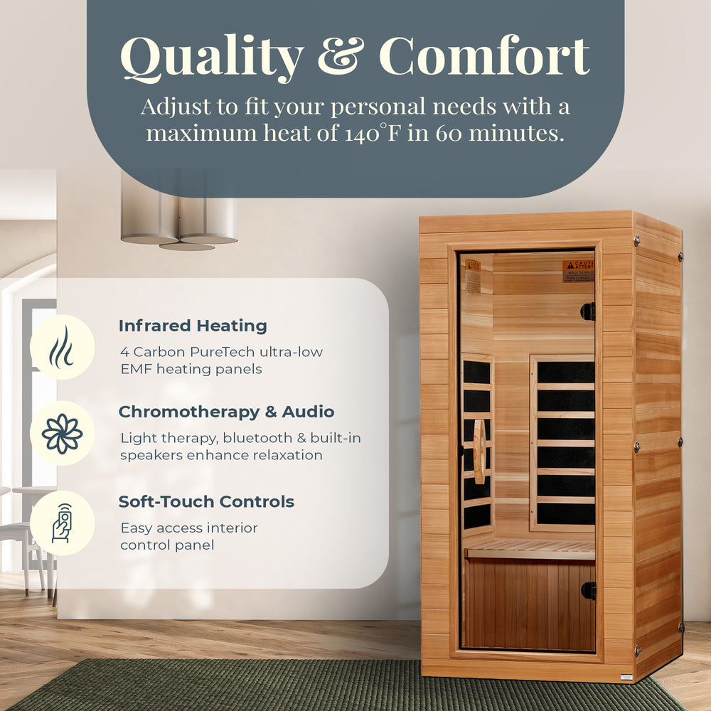 Dynamic Saunas Elite 1 Person Compact Ultra Low EMF FAR Infrared Home Sauna - VMInnovations