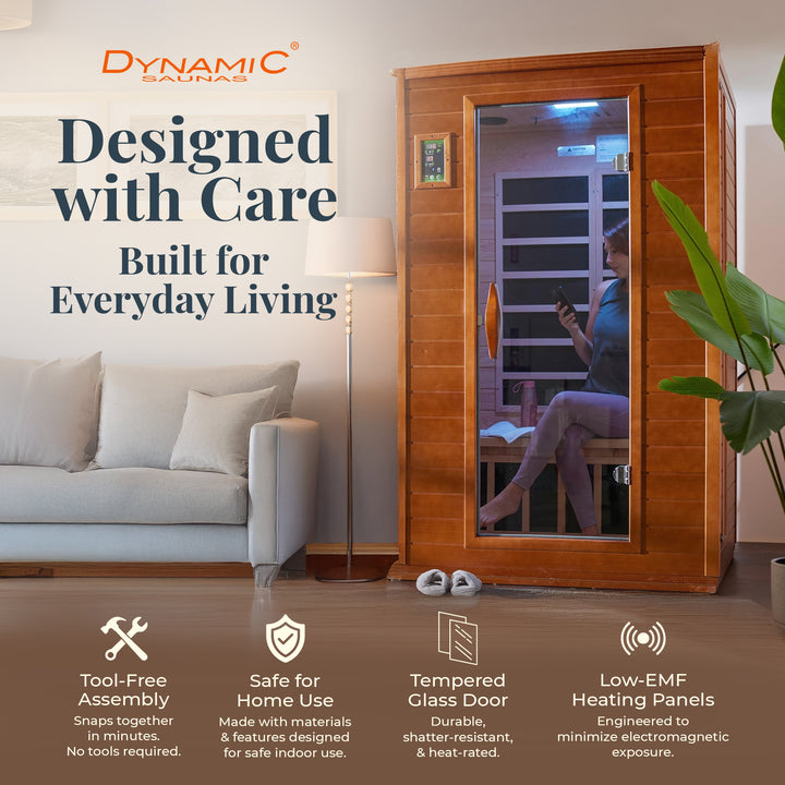 Dynamic Saunas Elite 1 Person Compact Ultra Low EMF FAR Infrared Home Sauna - VMInnovations