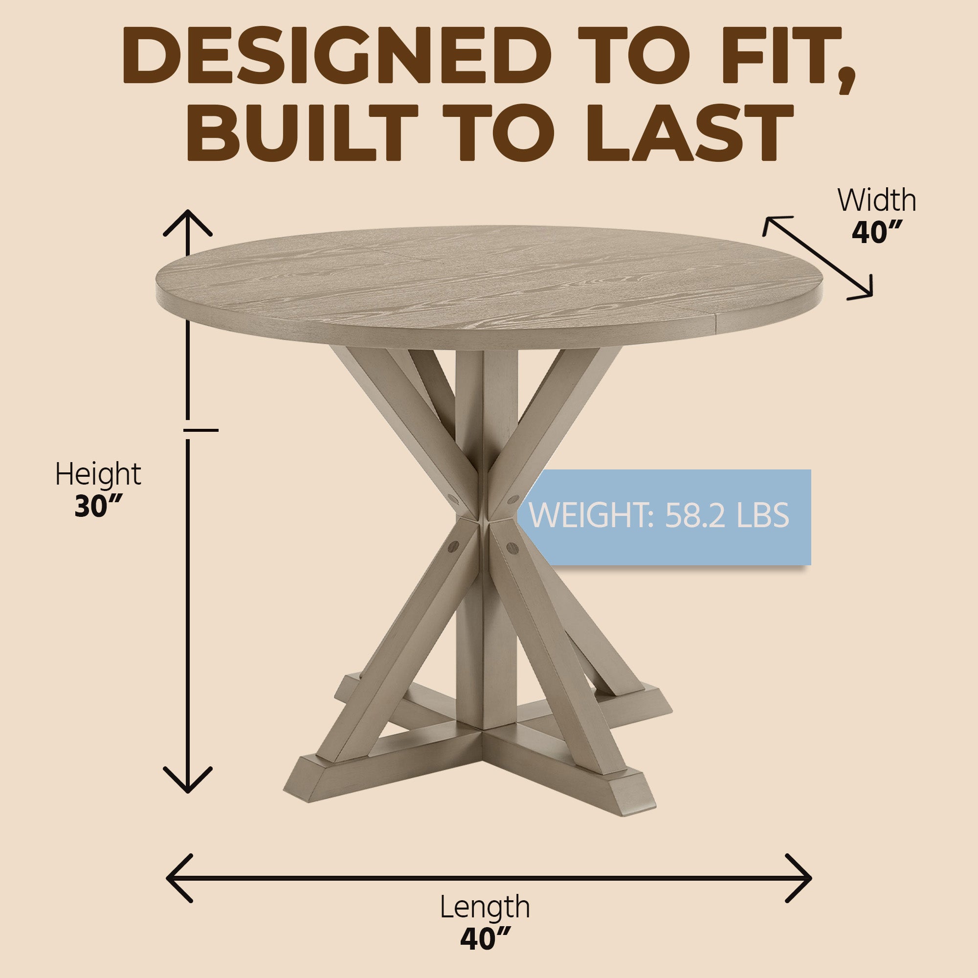 ROME + OAK Spier 40" Modern Farmhouse Pedestal Table, Rustic Beige (Open Box)