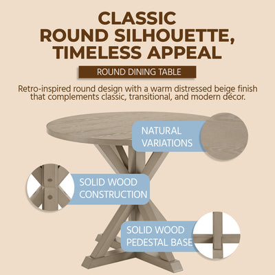ROME + OAK Spier 40" Modern Farmhouse Pedestal Table, Rustic Beige (Open Box)