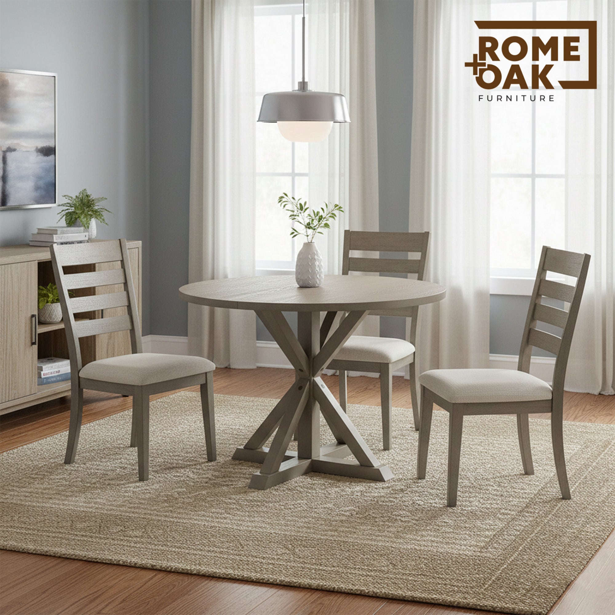 ROME + OAK Spier 40" Modern Farmhouse Pedestal Table, Rustic Beige (Open Box)