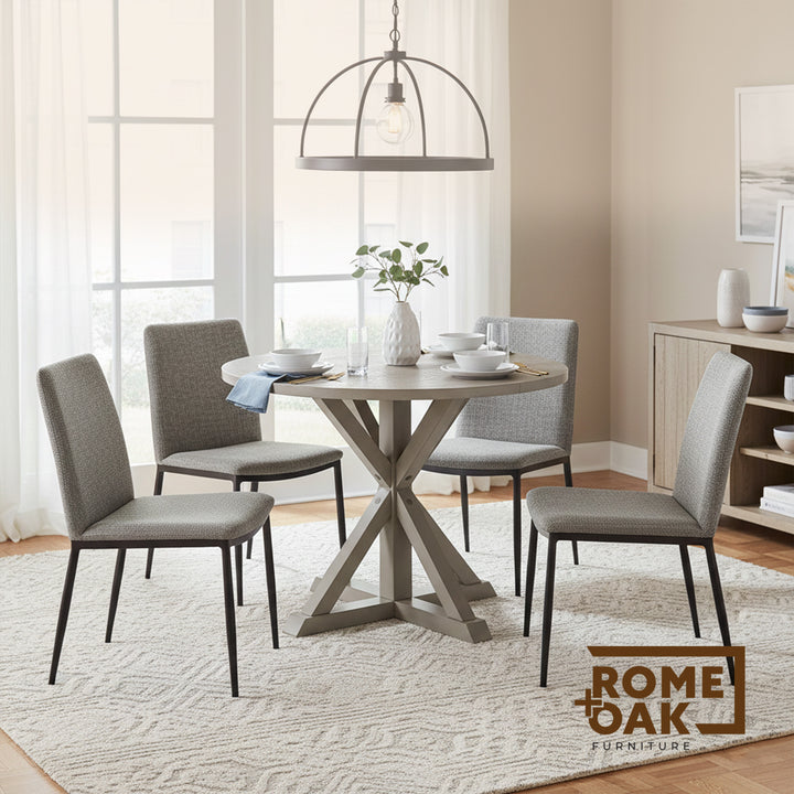 ROME + OAK Spier 40" Modern Farmhouse Pedestal Dining Table, Rustic Beige