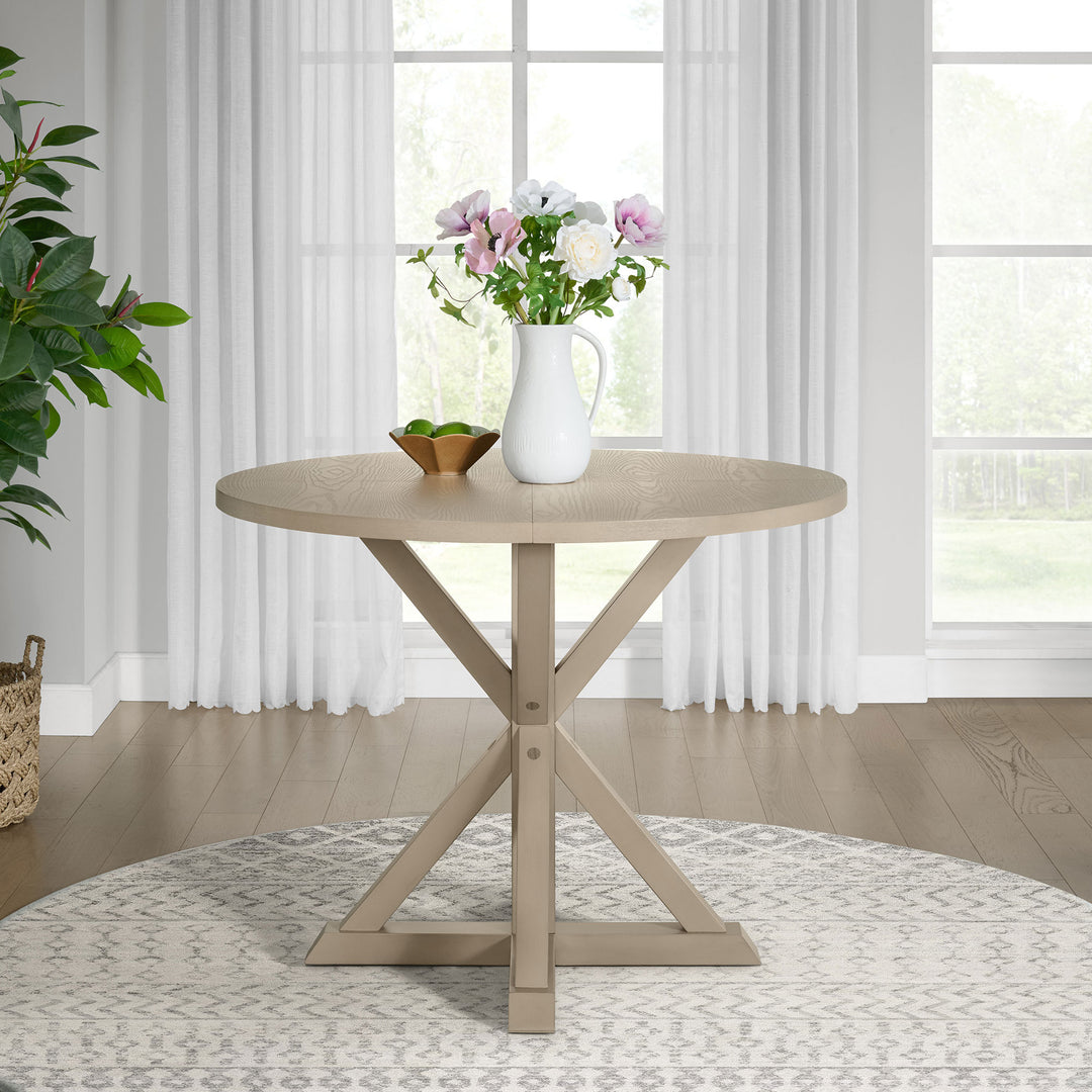 ROME + OAK Spier 40" Modern Farmhouse Pedestal Dining Table, Rustic Beige