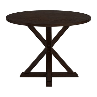 ROME + OAK Farmhouse Dining Set with 40" Round Table and 4 Chairs, Dark Brown