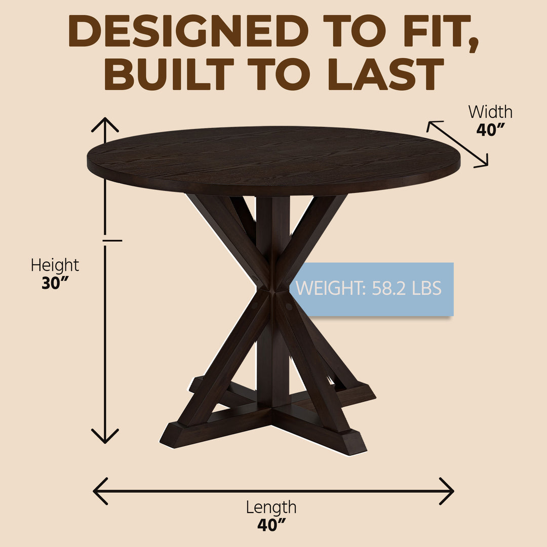 ROME + OAK Spier 40" Modern Farmhouse Pedestal Round Dining Table, Dark Brown