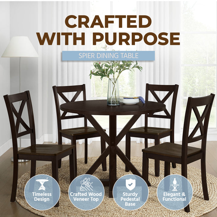 ROME + OAK Spier 40" Modern Farmhouse Pedestal Round Dining Table, Dark Brown