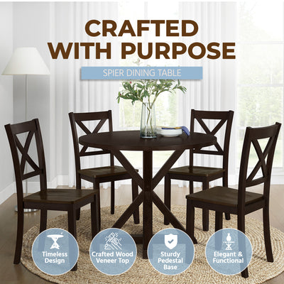 ROME + OAK Farmhouse Dining Set with 40" Round Table and 4 Chairs, Dark Brown - VMInnovations