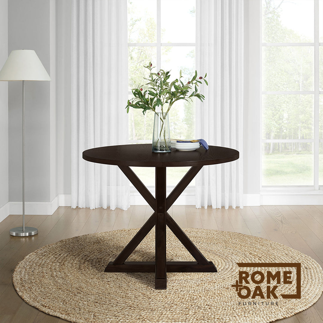 ROME + OAK Spier 40" Modern Farmhouse Pedestal Round Dining Table, Dark Brown
