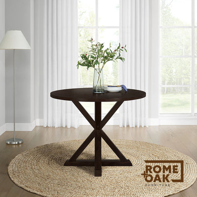 ROME + OAK Farmhouse Dining Set with 40" Round Table and 4 Chairs, Dark Brown