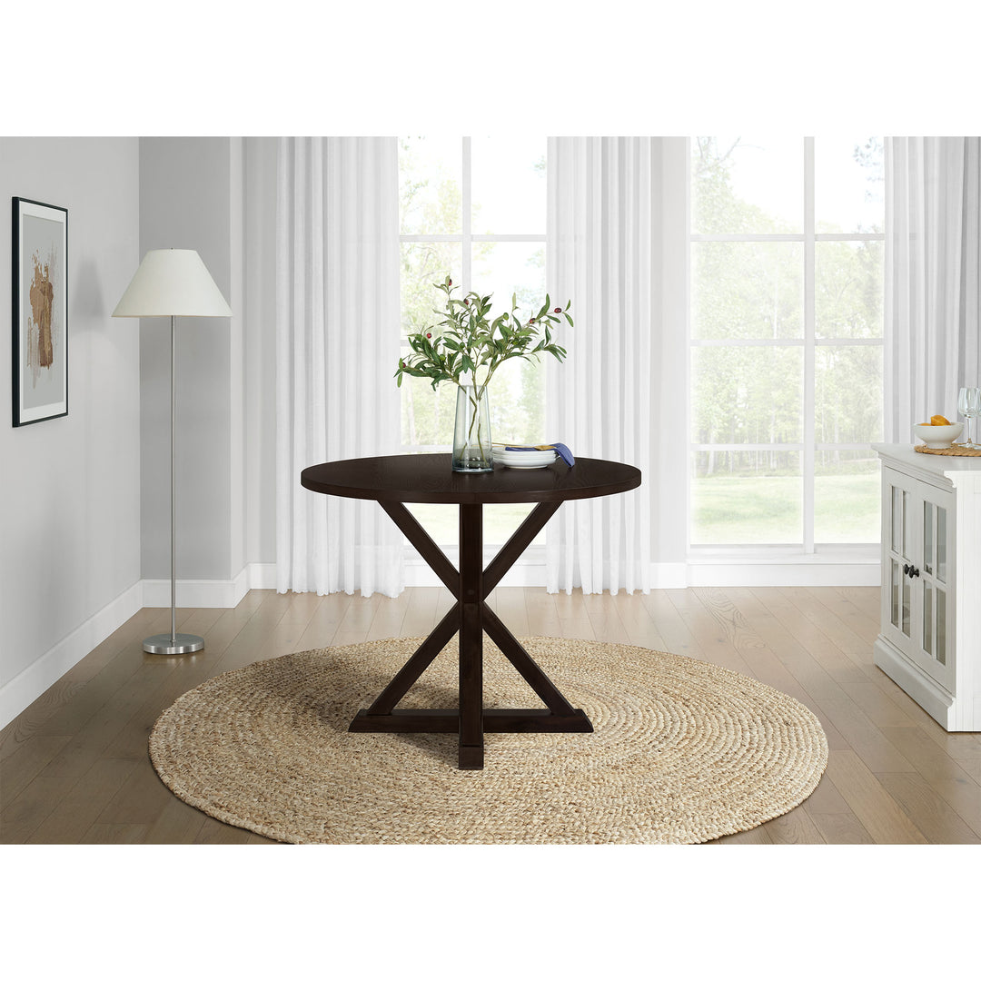 ROME + OAK Spier 40" Modern Farmhouse Pedestal Round Dining Table, Dark Brown