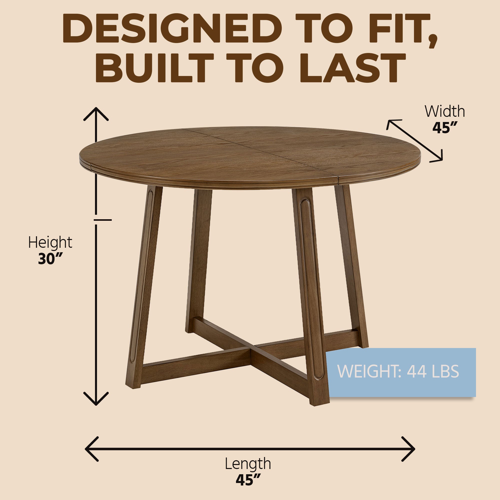 ROME + OAK Dining Set with 4 Remy Chairs & Worton 45" Round Table, Weathered Oak - VMInnovations