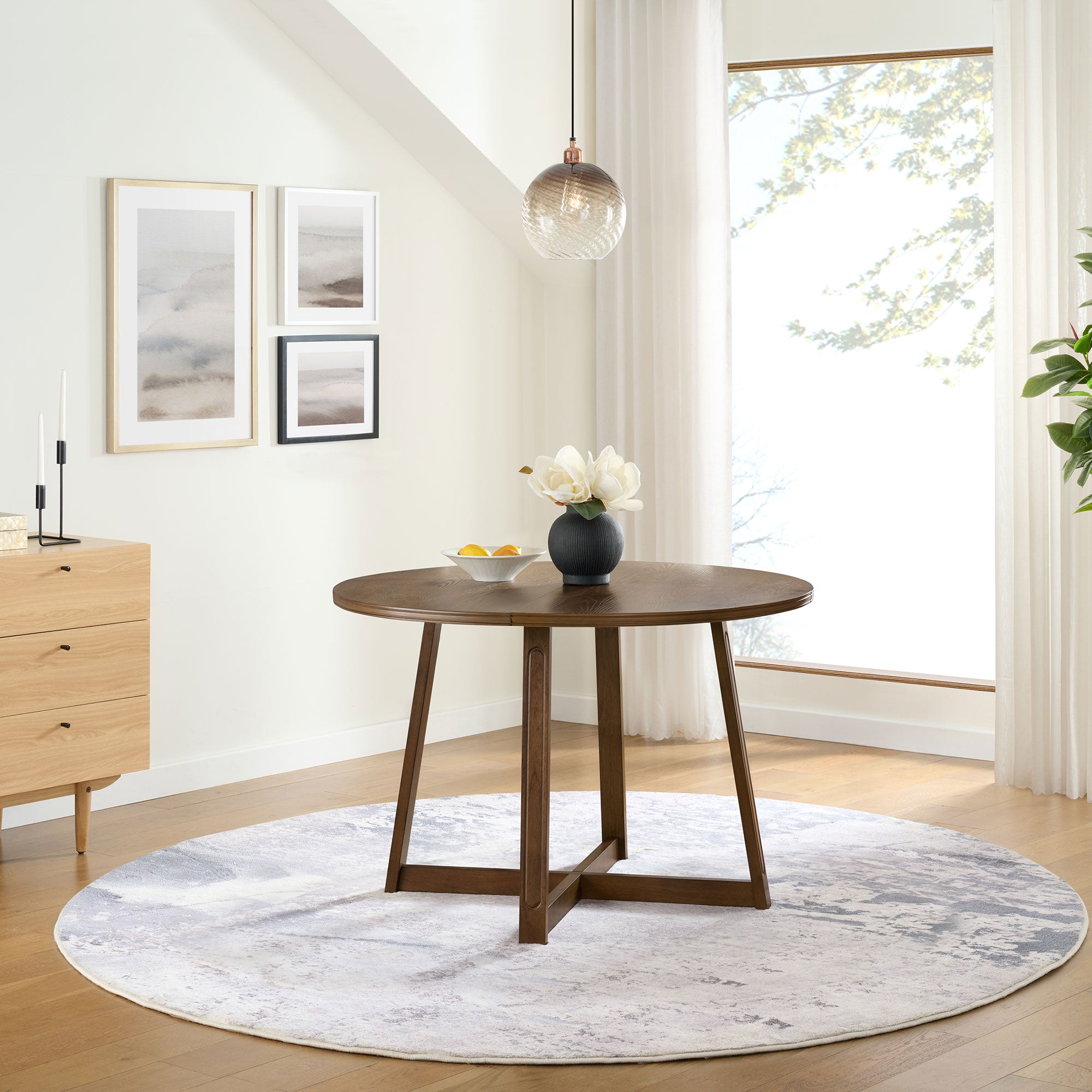 ROME + OAK Dining Set with 4 Remy Chairs & Worton 45" Round Table, Weathered Oak - VMInnovations