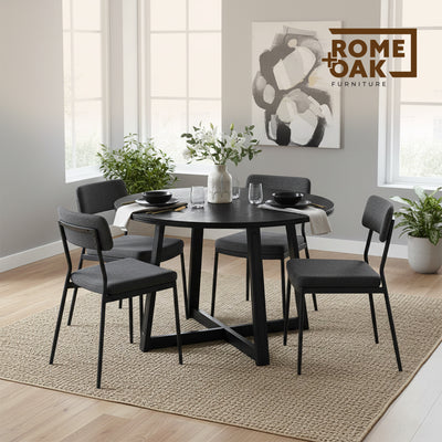 ROME + OAK Worton 45" Modern Farmhouse Round Dining Table, Wood Furniture, Black - VMInnovations