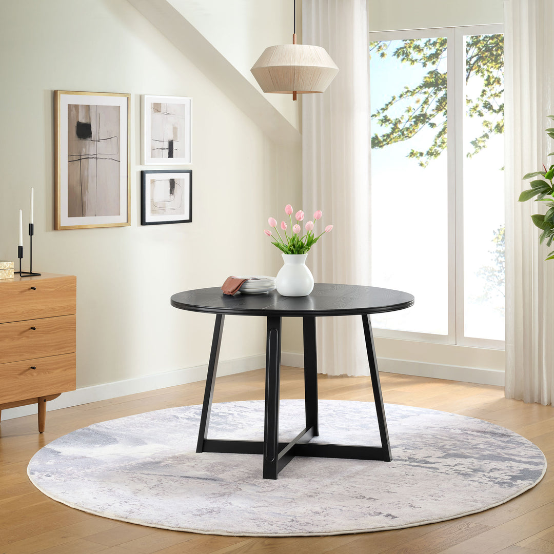 ROME + OAK Worton 45" Modern Farmhouse Round Dining Table, Wood Furniture, Black
