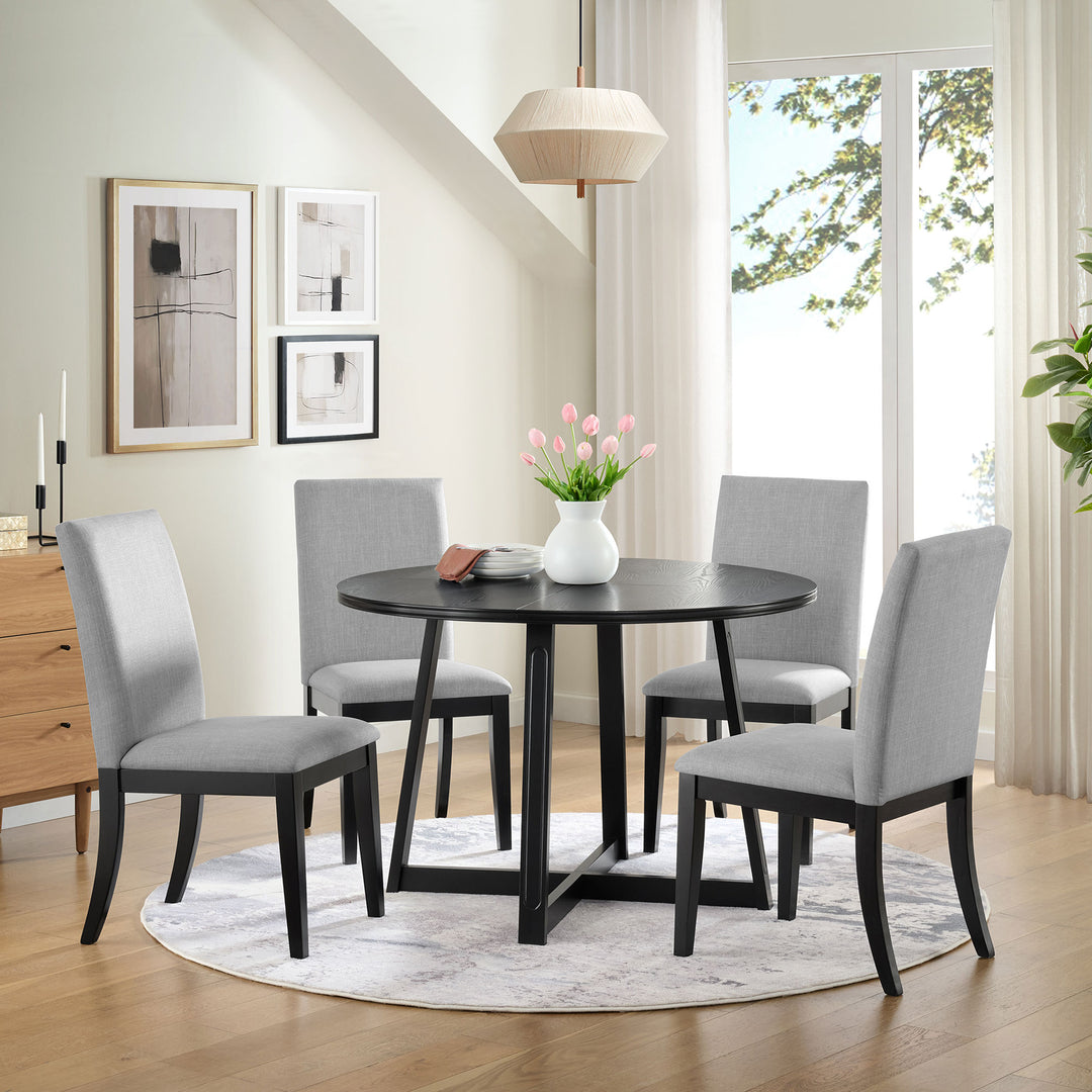 ROME + OAK Worton 45" Modern Farmhouse Round Dining Table, Wood Furniture, Black