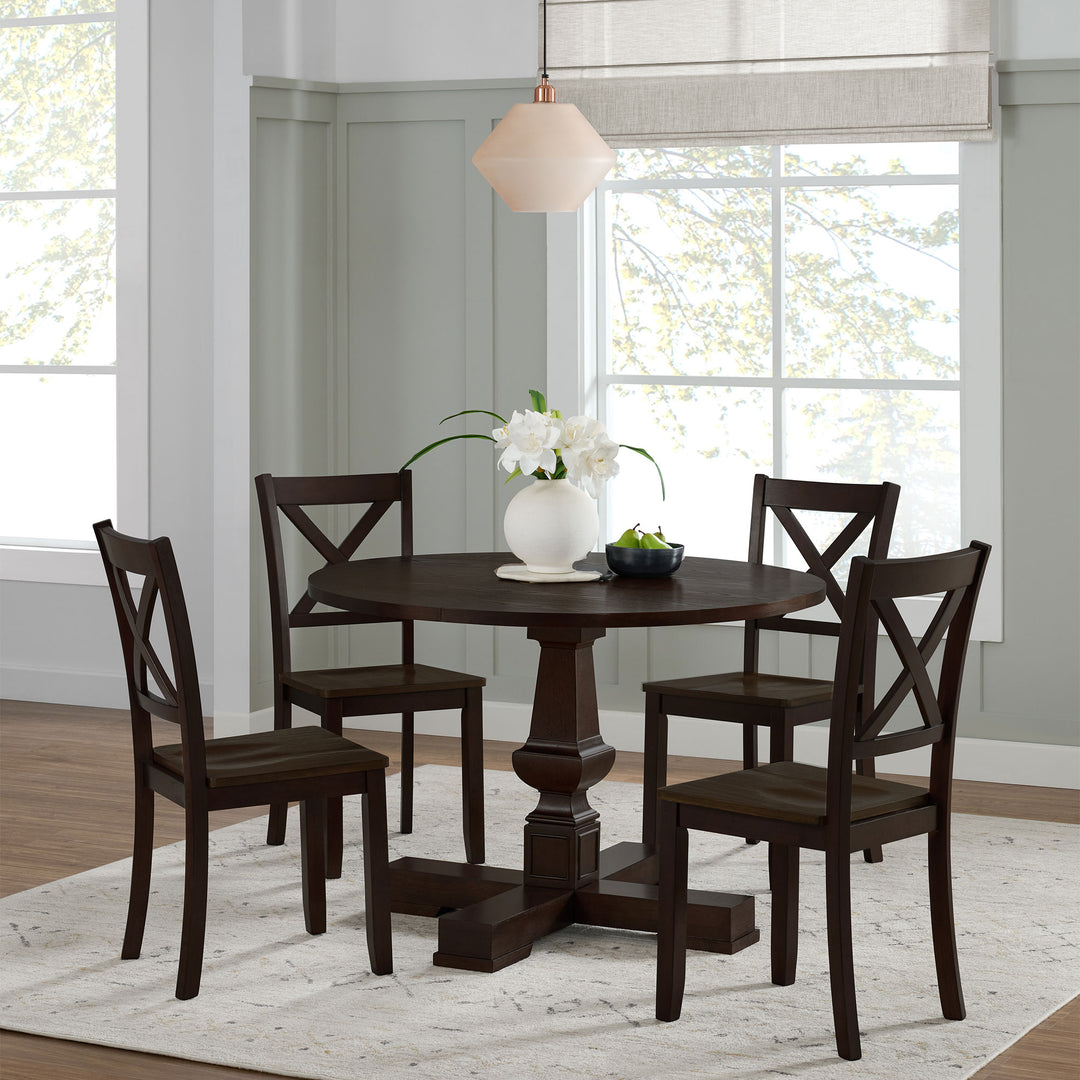 ROME + OAK Rumson 44" Modern Farmhouse Pedestal Dining Table, Dark Brown
