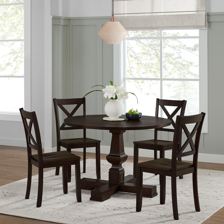 ROME + OAK Rumson 44" Modern Farmhouse Pedestal Dining Table, Dark Brown