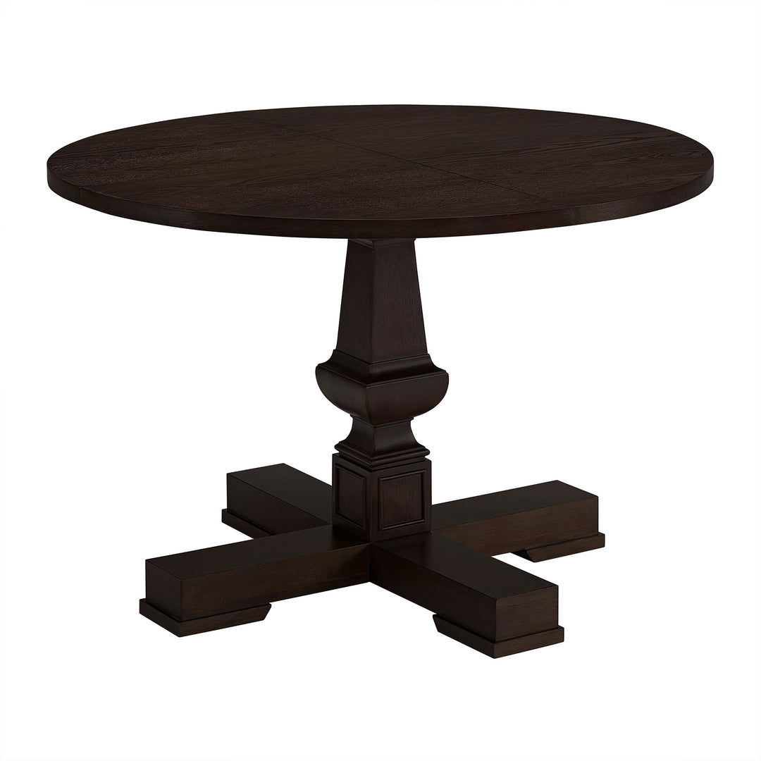 ROME + OAK Rumson 44" Modern Farmhouse Pedestal Dining Table, Dark Brown