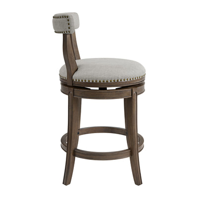 ROME + OAK Ruxban 26" Swivel Counter Stool, Weathered Oak, Sand Fabric, Set of 4