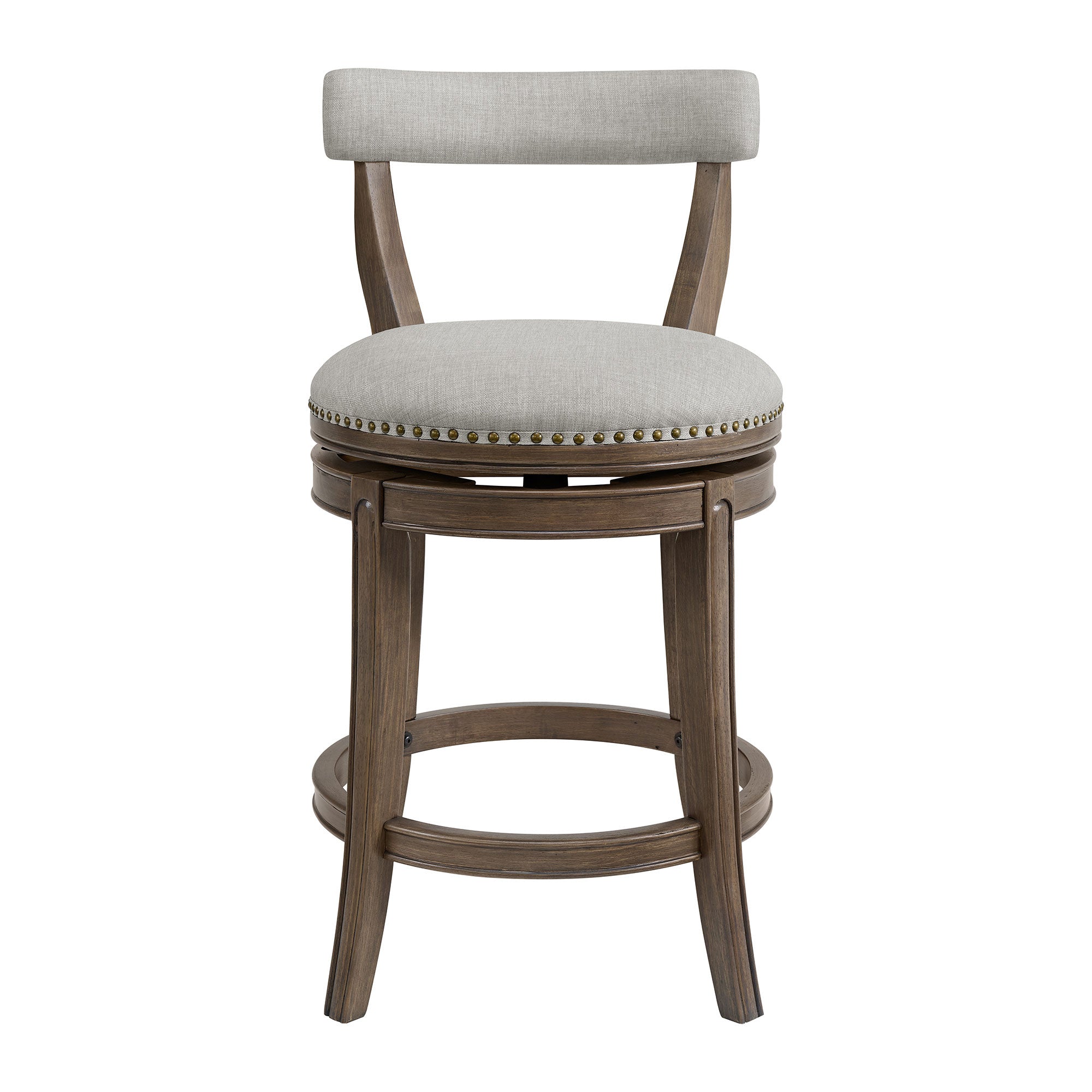 ROME + OAK Ruxban 26" Swivel Counter Stool, Weathered Oak, Sand Fabric, Set of 4