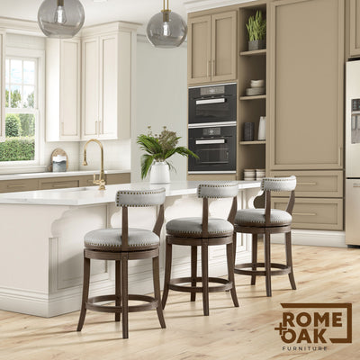ROME + OAK Ruxban 26" Swivel Counter Stool, Weathered Oak, Sand Fabric, Set of 2