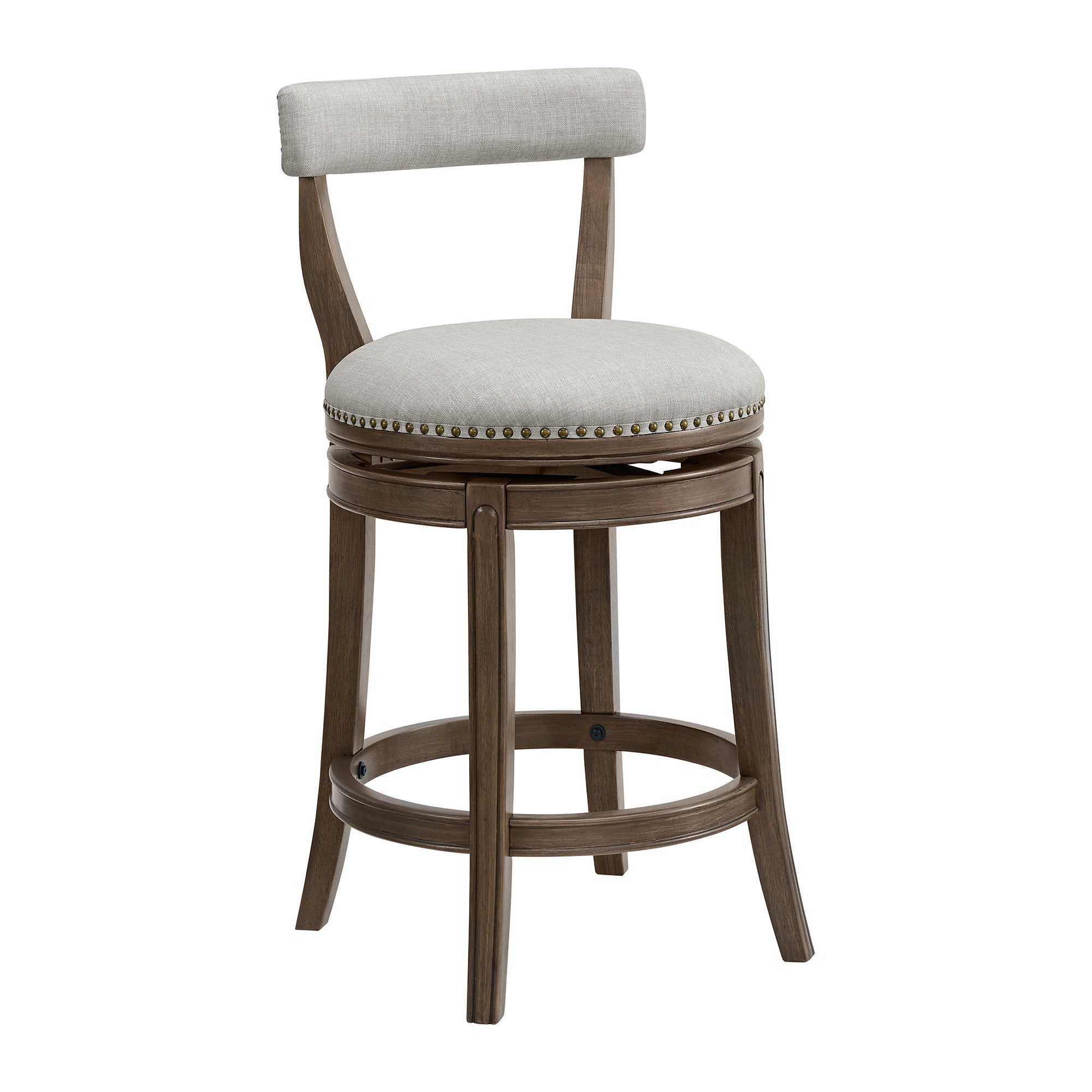 ROME + OAK Ruxban 26" Swivel Counter Stool, Weathered Oak, Sand Fabric Seat - VMInnovations