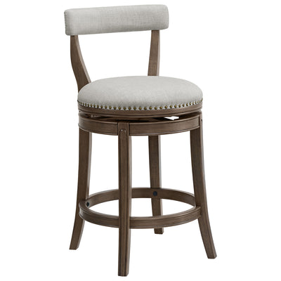 ROME + OAK Ruxban 26" Swivel Counter Stool, Weathered Oak, Sand Fabric, Set of 2
