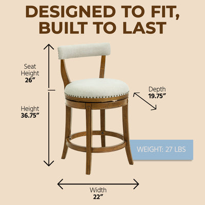 ROME + OAK Ruxban 26" Swivel Counter Stool, Weathered Oak Sand Fabric (Open Box)