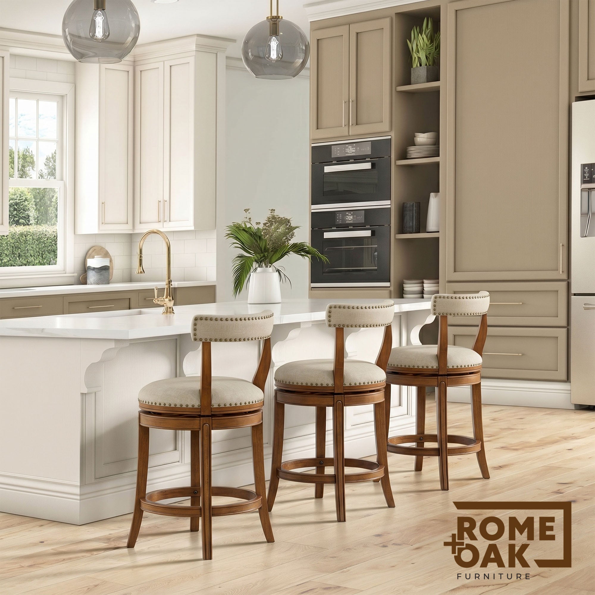 ROME + OAK Ruxban 26" Swivel Counter Stool, Weathered Oak Sand Fabric (Open Box)