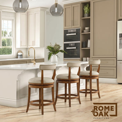 ROME + OAK Ruxban 26" Swivel Counter Stool, Weathered Oak Sand Fabric (Open Box)