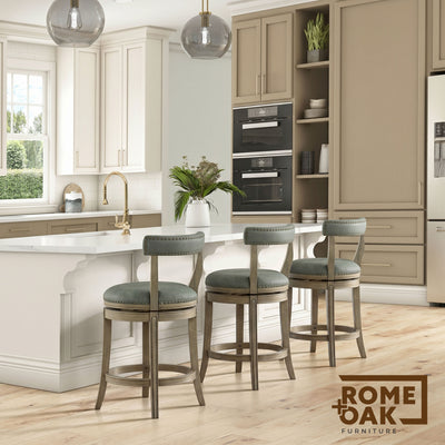 ROME + OAK Ruxban 26" Swivel Counter Stool, Oak, Stone Vegan Leather, Set of 2