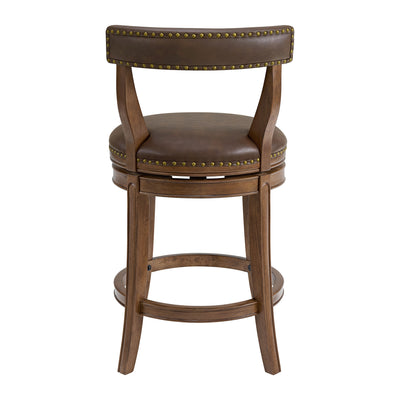 ROME + OAK Ruxban 26" Swivel Counter Stool, Walnut with Brown Leather, Set of 2 - VMInnovations