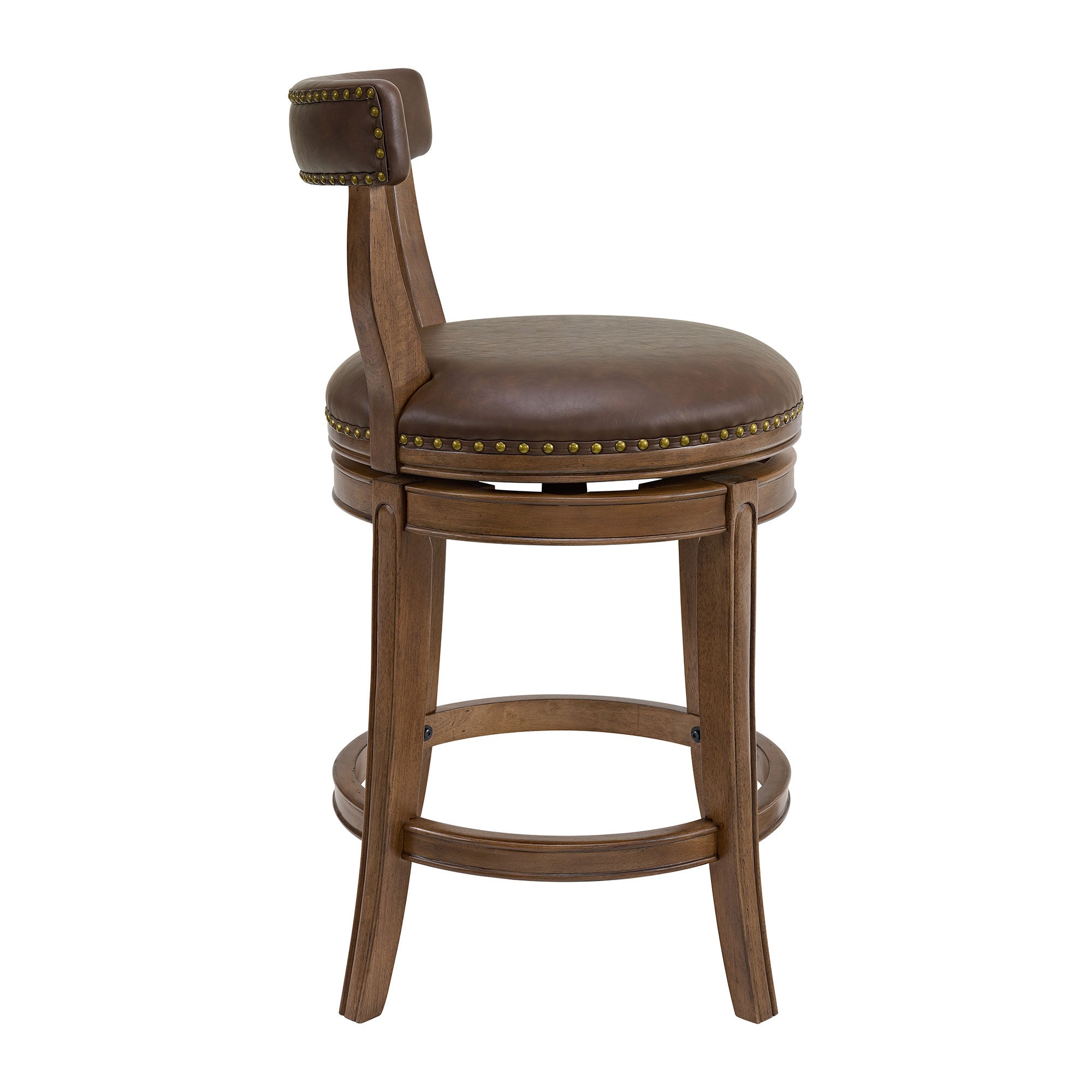 ROME + OAK Ruxban 26" Swivel Counter Stool, Walnut with Brown Leather, Set of 2 - VMInnovations