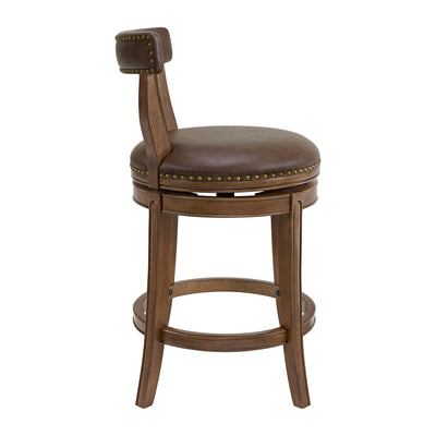 ROME + OAK Ruxban 26" Swivel Counter Stool, Walnut with Brown Leather, Set of 2 - VMInnovations