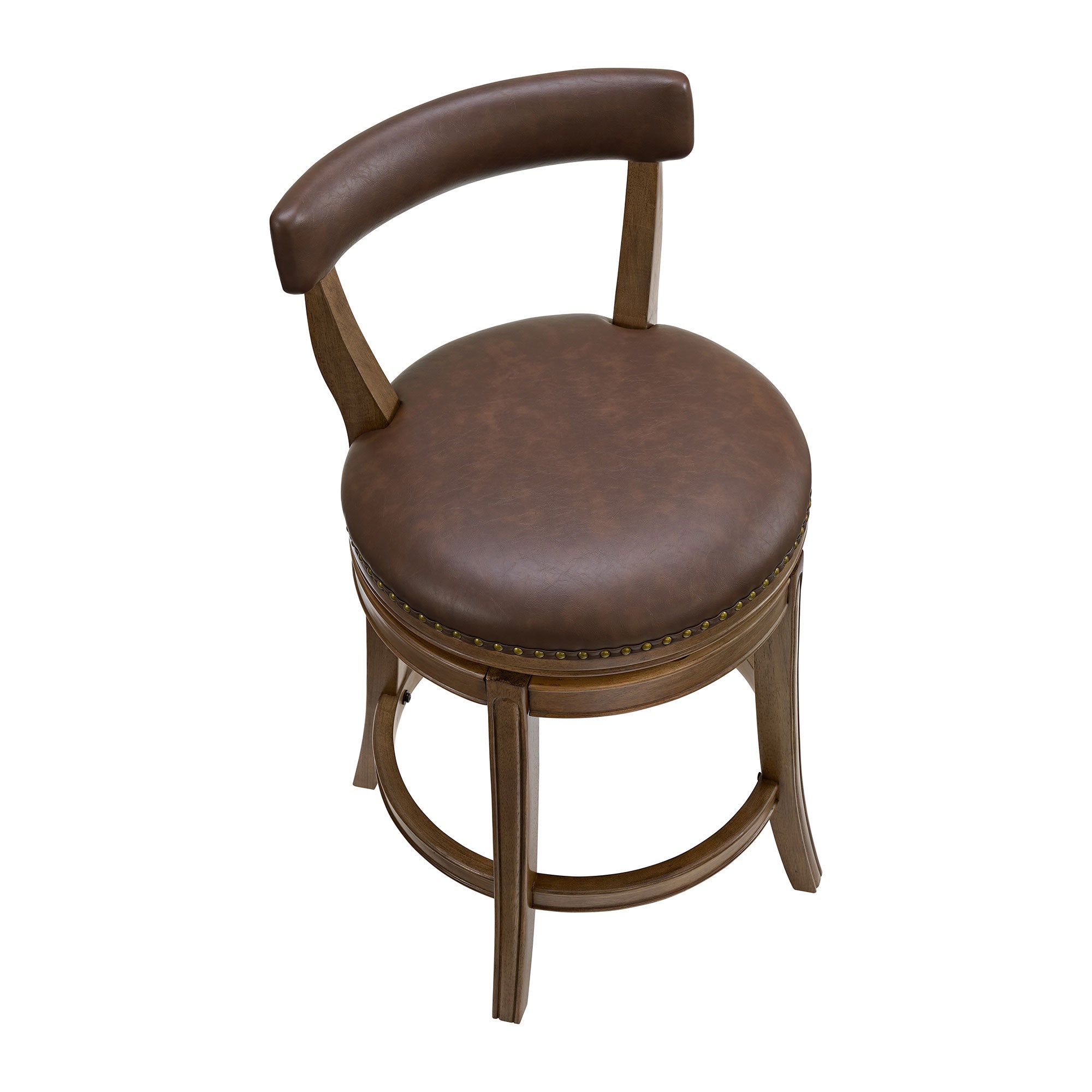 ROME + OAK Ruxban 26" Swivel Counter Stool, Walnut with Brown Leather, Set of 2 - VMInnovations