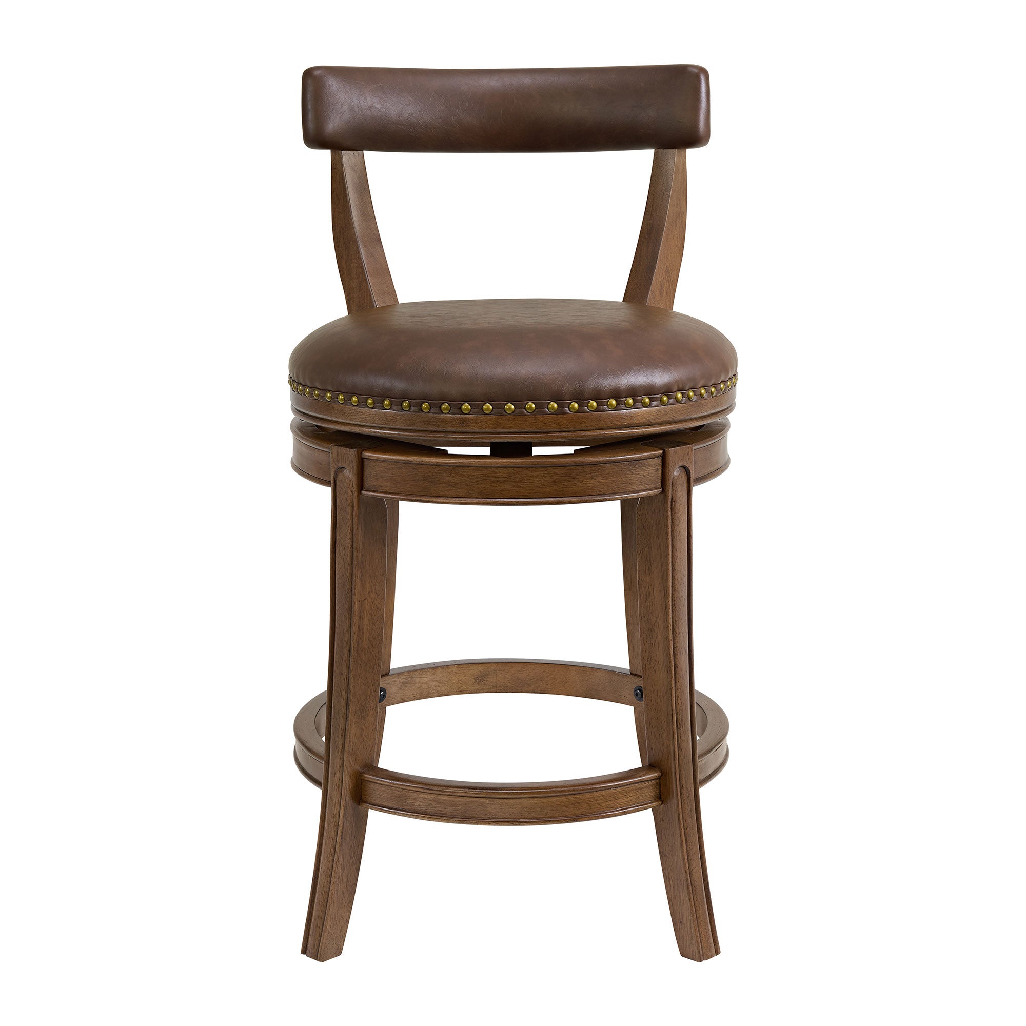 ROME + OAK Ruxban 26" Swivel Counter Stool, Walnut with Brown Leather, Set of 2 - VMInnovations