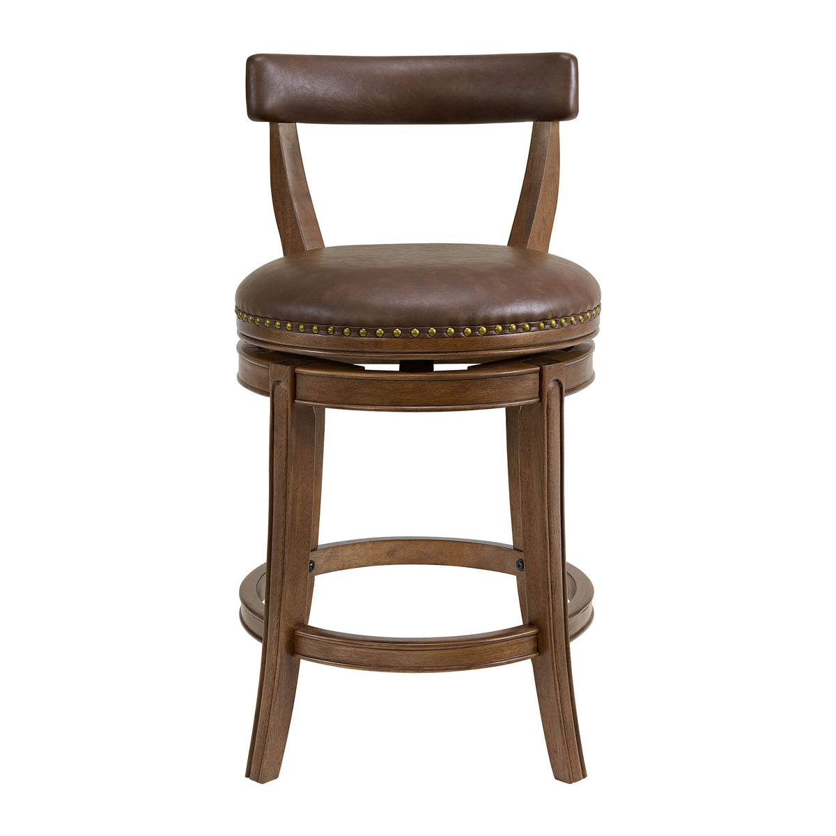 ROME + OAK Ruxban 26" Swivel Counter Stool, Walnut with Brown Leather, Set of 4