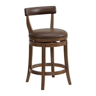 ROME + OAK Ruxban 26" Swivel Counter Stool, Walnut with Brown Leather, Set of 2 - VMInnovations