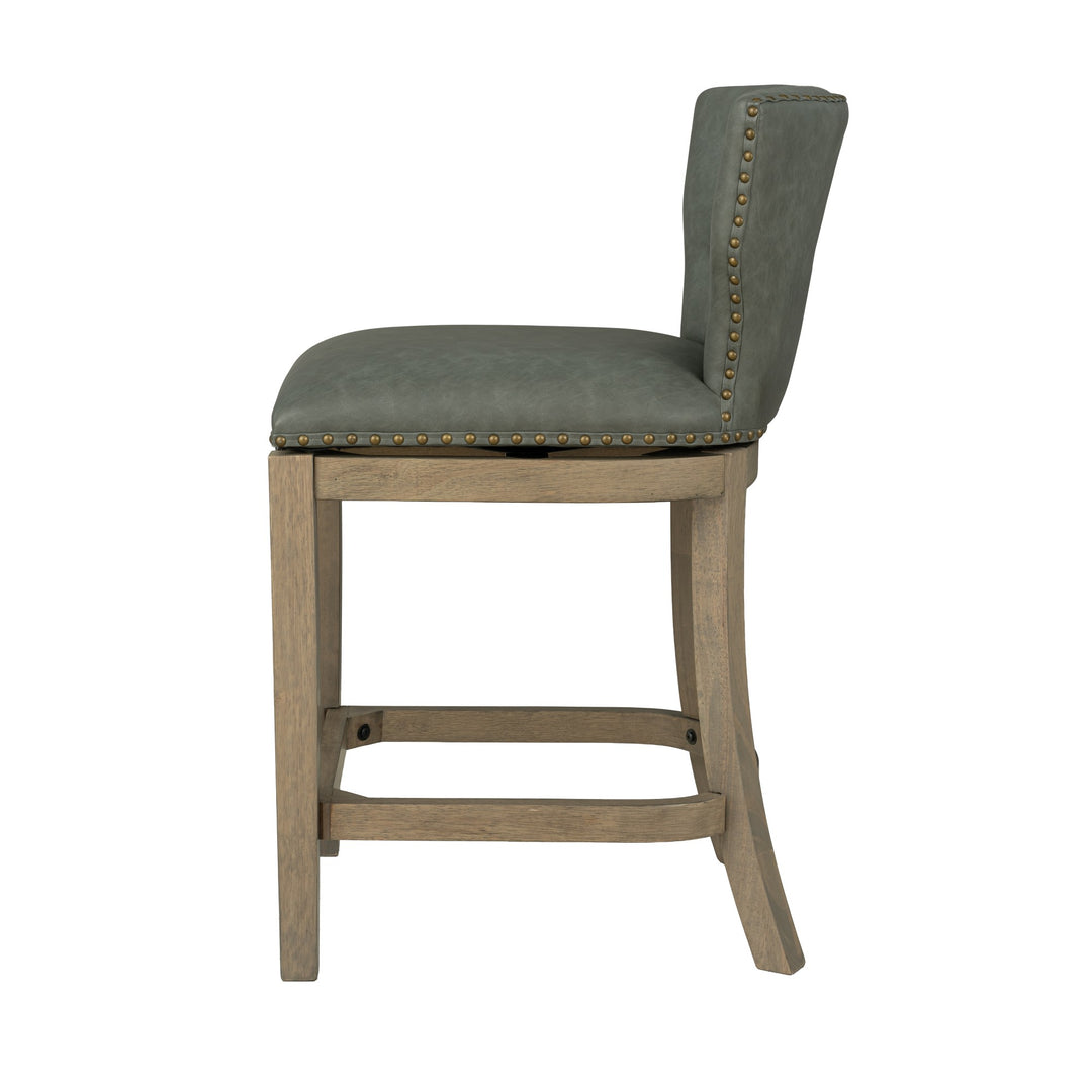 ROME + OAK Carlynd 26" Swivel Counter Stool, Reclaimed Oak, Stone Vegan Leather - VMInnovations